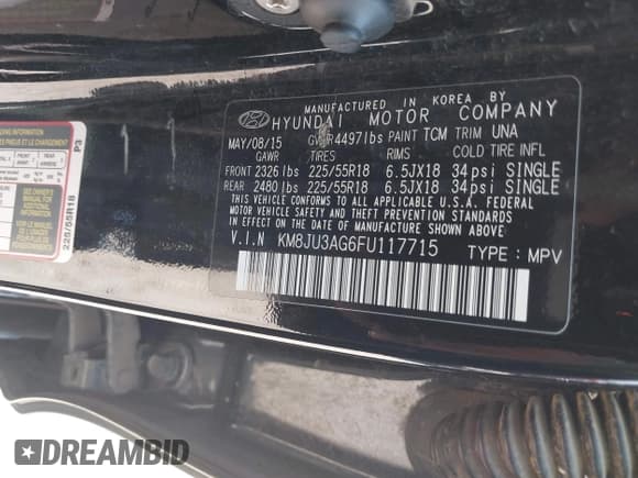 ✅ 2015 Hyundai Tucson SE • VIN: KM8JU3AG6FU117715 • Lot: 43180706. Listed on IAAI with 121,250 mi. Free auction sales archive from the USA and detailed vehicle history report at DreamBid. Image 9.