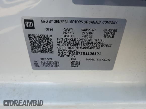 ✅ 2025 Chevrolet Silverado 2500HD Custom • VIN: 2GC4KME78S1106101 • Лот: 81983295. Опубликован ранее на Copart с пробегом 7 201 миль. Бесплатный доступ к архиву аукционных продаж из США и подробный отчёт об истории автомобиля на DreamBid. Изображение 12.