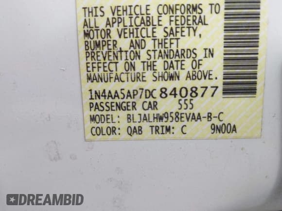 ✅ 2013 Nissan Maxima SV • VIN: 1N4AA5AP7DC840877 • Lot: 43202365. Listed on IAAI with 224,434 mi. Free auction sales archive from the USA and detailed vehicle history report at DreamBid. Image 9.