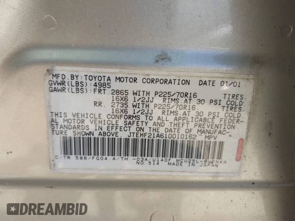 2001 Toyota Highlander с VIN JTEHF21A610010162, выставлен на аукционе IAAI как лот 42777204 с пробегом 234 141 миль миль и . История ставок и продаж доступна на DreamBid. Изображение 9.