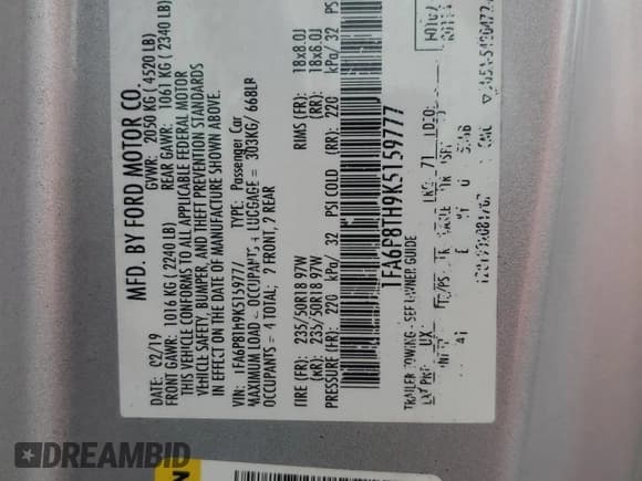 ✅ 2019 Ford Mustang EcoBoost Premium • VIN: 1FA6P8TH9K5159777 • Lot: 81161735. Wystawiony na Copart z przebiegiem 121 689 mil. Bezpłatny archiwum sprzedaży aukcyjnych z USA i szczegółowy raport historii pojazdu na DreamBid. Zdjęcie 13.