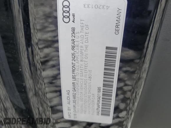 ✅ 2019 Audi A5 Premium Plus • VIN: WAUTNAF5XKA011685 • Лот: 64005555. Опубликован ранее на Copart с пробегом 88 538 миль. Бесплатный доступ к архиву аукционных продаж из США и подробный отчёт об истории автомобиля на DreamBid. Изображение 12.