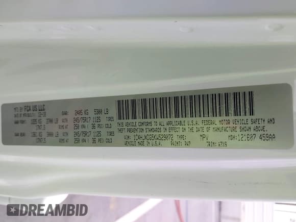 ✅ 2019 Jeep Wrangler Unlimited Sport S • VIN: 1C4HJXDG5KW529072 • Lot: 43676971. Listed on IAAI with 106,783 mi. Free auction sales archive from the USA and detailed vehicle history report at DreamBid. Image 9.