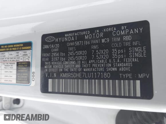✅ 2020 Hyundai Palisade Limited • VIN: KM8R5DHE7LU117180 • Лот: 41261839. Опубликован ранее на IAAI с пробегом 46 006 миль. Бесплатный доступ к архиву аукционных продаж из США и подробный отчёт об истории автомобиля на DreamBid. Изображение 9.