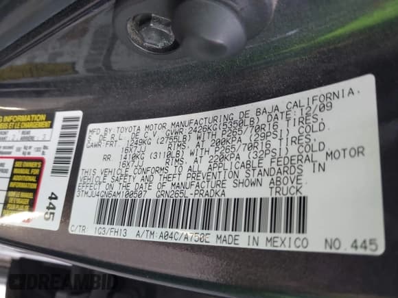 ✅ 2010 Toyota Tacoma PreRunner • VIN: 3TMJU4GN6AM100507 • Lot: 41499801. Listed on IAAI with 212,437 mi. Free auction sales archive from the USA and detailed vehicle history report at DreamBid. Image 9.