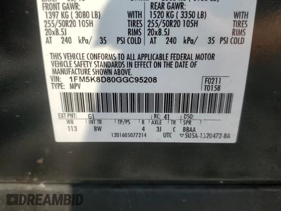 ✅ 2016 Ford Explorer XLT • VIN: 1FM5K8D80GGC95208 • Lot: 81085655. Wystawiony na Copart z przebiegiem 107 405 mil. Bezpłatny archiwum sprzedaży aukcyjnych z USA i szczegółowy raport historii pojazdu na DreamBid. Zdjęcie 13.