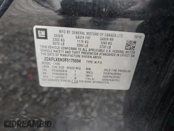 ✅ 2015 GMC Terrain SLT • VIN: 2GKFLXEK9F6175694 • Лот: 57712865. Опубликован ранее на Copart с пробегом 84 209 миль. Бесплатный доступ к архиву аукционных продаж из США и подробный отчёт об истории автомобиля на DreamBid. Изображение 13.