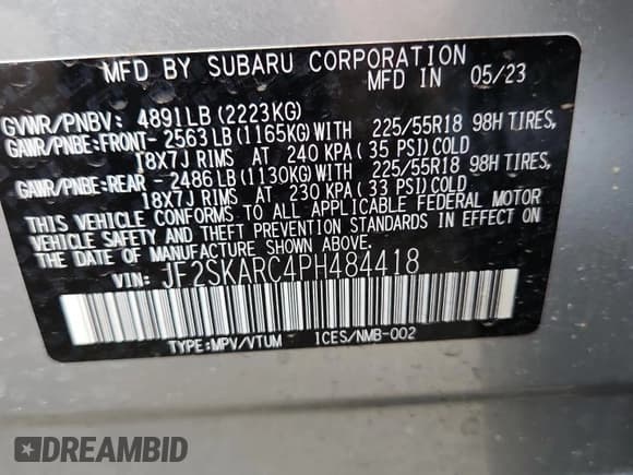 ✅ 2023 Subaru Forester Touring • VIN: JF2SKARC4PH484418 • Lot: 82051965. Listed on Copart with 20,888 mi. Free auction sales archive from the USA and detailed vehicle history report at DreamBid. Image 13.