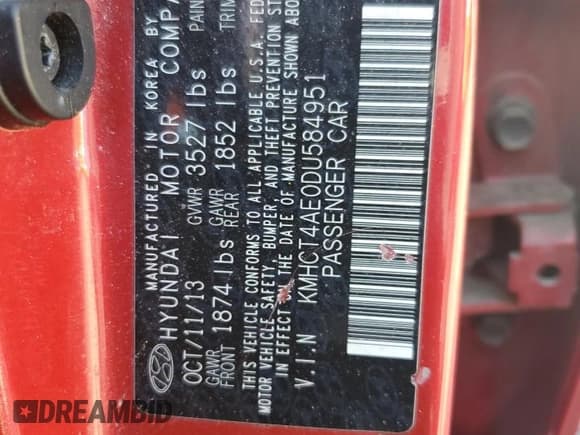 ✅ 2013 Hyundai Accent GLS • VIN: KMHCT4AE0DU584951 • Лот: 68817524. Опубликован ранее на Copart с пробегом 97 414 миль. Бесплатный доступ к архиву аукционных продаж из США и подробный отчёт об истории автомобиля на DreamBid. Изображение 12.