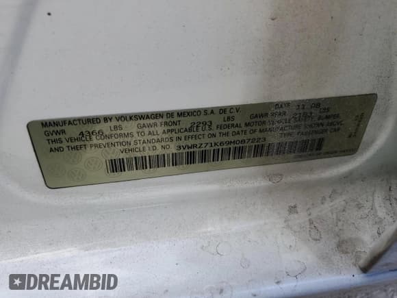 ✅ 2009 Volkswagen Jetta SE • VIN: 3VWRZ71K69M087223 • Lot: 84483785. Listed on Copart with 169,280 mi. Free auction sales archive from the USA and detailed vehicle history report at DreamBid. Image 12.