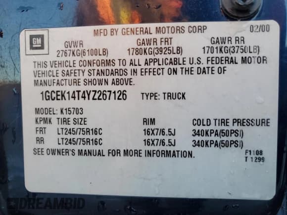 ✅ 2000 Chevrolet Silverado 1500 LS • VIN: 1GCEK14T4YZ267126 • Лот: 87664755. Опубликован ранее на Copart с пробегом 241 087 миль. Бесплатный доступ к архиву аукционных продаж из США и подробный отчёт об истории автомобиля на DreamBid. Изображение 12.