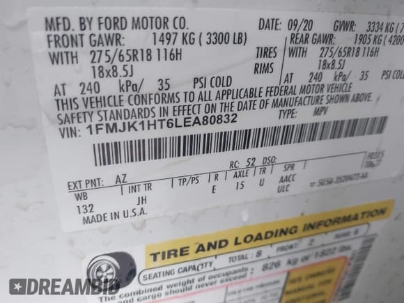 ✅ 2020 Ford Expedition Max XLT • VIN: 1FMJK1HT6LEA80832 • Lot: 43499740. Wystawiony na IAAI z przebiegiem 99 705 mil. Bezpłatny archiwum sprzedaży aukcyjnych z USA i szczegółowy raport historii pojazdu na DreamBid. Zdjęcie 9.