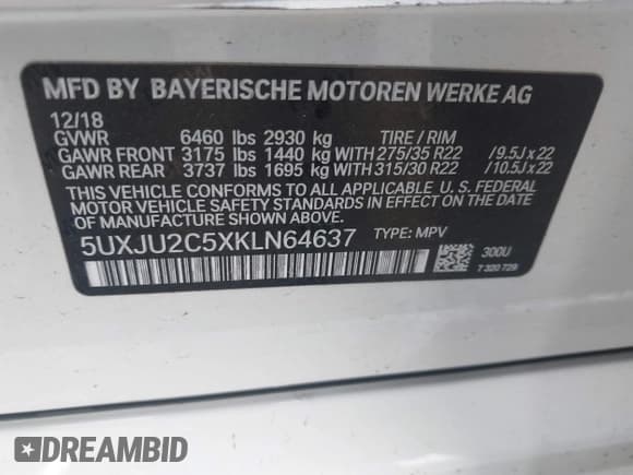 ✅ 2019 BMW X5 xDrive50i • VIN: 5UXJU2C5XKLN64637 • Lot: 42182077. Listed on IAAI with Not provided. Free auction sales archive from the USA and detailed vehicle history report at DreamBid. Image 9.