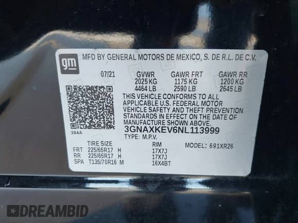 2022 Chevrolet Equinox LT z VIN 3GNAXKEV6NL113999, wystawiony jako IAAI lot #43157920 z przebiegiem 69 060 mil mil oraz . Historia ofert i sprzedaży dostępna na DreamBid. Obrazek 9.