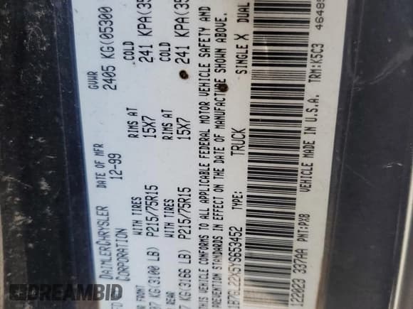 ✅ 2000 Dodge Dakota • VIN: 1B7GL22X5YS653452 • Lot: 41425835. Wystawiony na Copart z przebiegiem Nie podano. Bezpłatny archiwum sprzedaży aukcyjnych z USA i szczegółowy raport historii pojazdu na DreamBid. Zdjęcie 12.