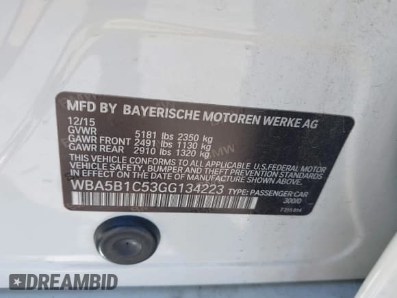 ✅ 2016 BMW 5 Series 535i • VIN: WBA5B1C53GG134223 • Лот: 43388904. Опубликован ранее на IAAI с пробегом 128 529 миль. Бесплатный доступ к архиву аукционных продаж из США и подробный отчёт об истории автомобиля на DreamBid. Изображение 9.