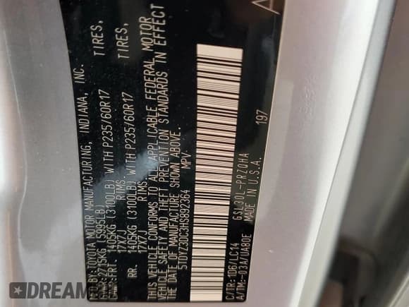 ✅ 2017 Toyota Sienna XLE • VIN: 5TDYZ3DC3HS892364 • Lot: 89808595. Listed on Copart with 114,241 mi. Free auction sales archive from the USA and detailed vehicle history report at DreamBid. Image 13.