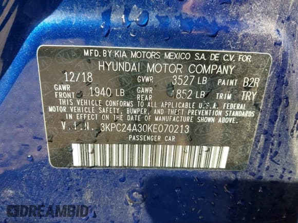 ✅ 2019 Hyundai Accent SE • VIN: 3KPC24A30KE070213 • Лот: 40601988. Опубликован ранее на IAAI с пробегом 88 767 миль. Бесплатный доступ к архиву аукционных продаж из США и подробный отчёт об истории автомобиля на DreamBid. Изображение 9.