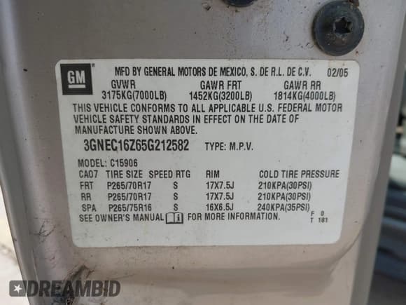 ✅ 2005 Chevrolet Suburban LS • VIN: 3GNEC16Z65G212582 • Лот: 42409878. Опубликован ранее на IAAI с пробегом 141 303 миль. Бесплатный доступ к архиву аукционных продаж из США и подробный отчёт об истории автомобиля на DreamBid. Изображение 9.