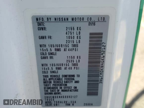 ✅ 2016 Nissan NV200 S • VIN: 3N6CM0KN4GK692127 • Lot: 64767505. Listed on Copart with Not provided. Free auction sales archive from the USA and detailed vehicle history report at DreamBid. Image 14.