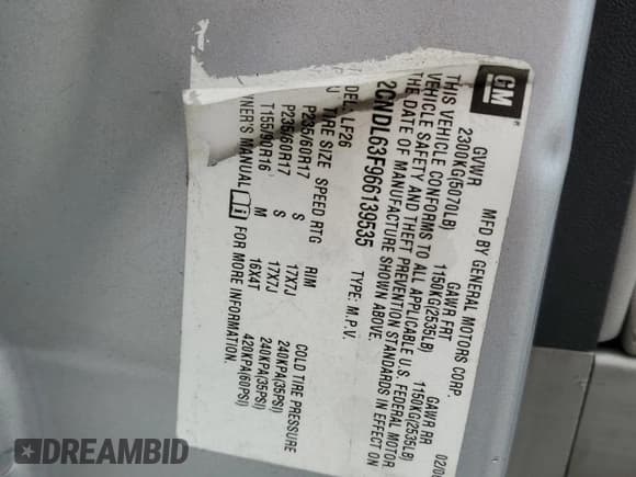 ✅ 2006 Chevrolet Equinox LT • VIN: 2CNDL63F966139535 • Лот: 44199535. Опубликован ранее на Copart с пробегом 114 811 миль. Бесплатный доступ к архиву аукционных продаж из США и подробный отчёт об истории автомобиля на DreamBid. Изображение 13.