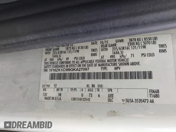 ✅ 2016 Ford Transit XL • VIN: 1FMZK1CM9GKA27097 • Lot: 43680568. Wystawiony na IAAI z przebiegiem 247 283 mil. Bezpłatny archiwum sprzedaży aukcyjnych z USA i szczegółowy raport historii pojazdu na DreamBid. Zdjęcie 9.