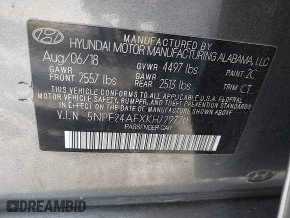 2019 Hyundai Sonata SE z VIN 5NPE24AFXKH729770, wystawiony jako IAAI lot #42383011 z przebiegiem 113 482 mil mil oraz . Historia ofert i sprzedaży dostępna na DreamBid. Obrazek 9.