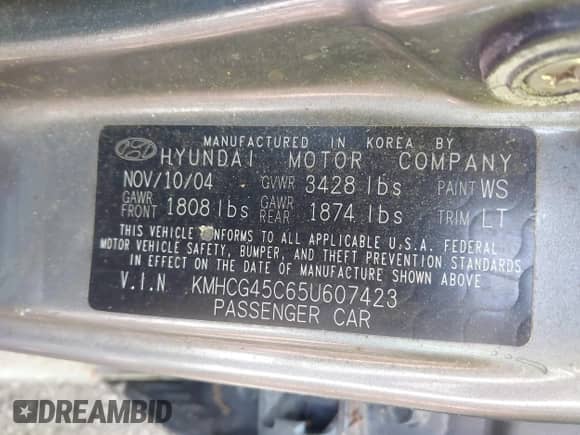 2005 Hyundai Accent GLS with VIN KMHCG45C65U607423, listed as a IAAI auction lot 42142929 with 181,516 mi miles and . Bid and sale history available at DreamBid. Image 9.