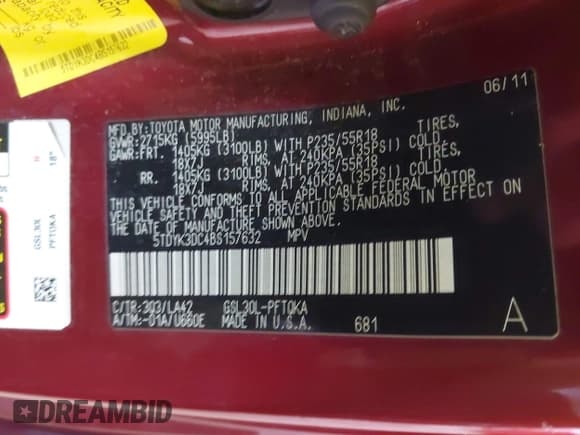 ✅ 2011 Toyota Sienna XLE • VIN: 5TDYK3DC4BS157632 • Lot: 43618800. Listed on IAAI with 199,388 mi. Free auction sales archive from the USA and detailed vehicle history report at DreamBid. Image 9.