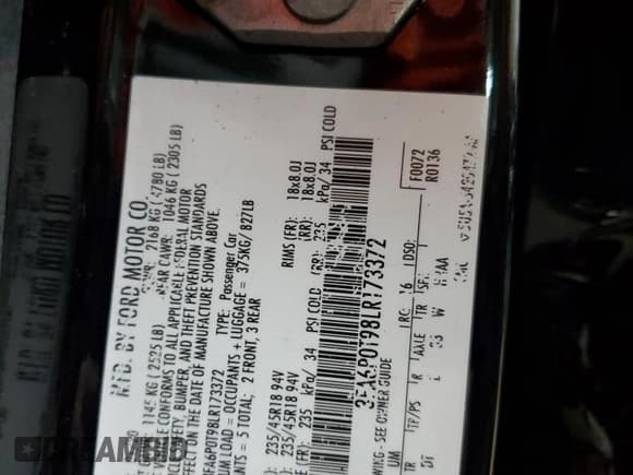 ✅ 2020 Ford Fusion SE • VIN: 3FA6P0T98LR173372 • Lot: 85315735. Listed on Copart with 94,163 mi. Free auction sales archive from the USA and detailed vehicle history report at DreamBid. Image 12.