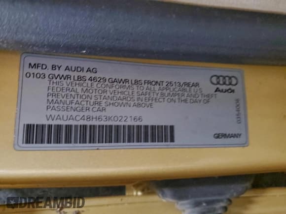 ✅ 2003 Audi A4 1.8T • VIN: WAUAC48H63K022166 • Lot: 96026965. Listed on Copart with 103,403 mi. Free auction sales archive from the USA and detailed vehicle history report at DreamBid. Image 12.