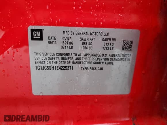 2014 Chevrolet Sonic LT с VIN 1G1JC5SH1E4225371, выставлен на аукционе Copart как лот 72790804 с пробегом 152 168 миль миль и Чистый • Clean title. История ставок и продаж доступна на DreamBid. Изображение 12.