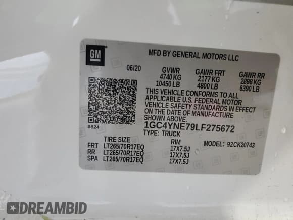 ✅ 2020 Chevrolet Silverado 2500HD LT • VIN: 1GC4YNE79LF275672 • Lot: 71227205. Listed on Copart with 97,234 mi. Free auction sales archive from the USA and detailed vehicle history report at DreamBid. Image 12.