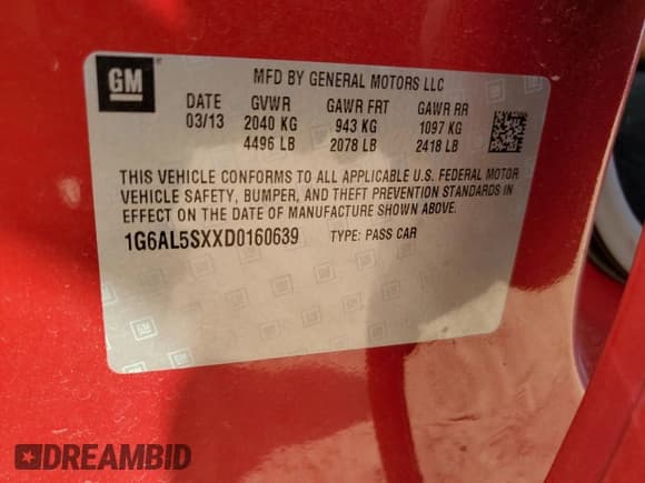 ✅ 2013 Cadillac ATS Premium • VIN: 1G6AL5SXXD0160639 • Lot: 69927055. Listed on Copart with 43,499 mi. Free auction sales archive from the USA and detailed vehicle history report at DreamBid. Image 12.