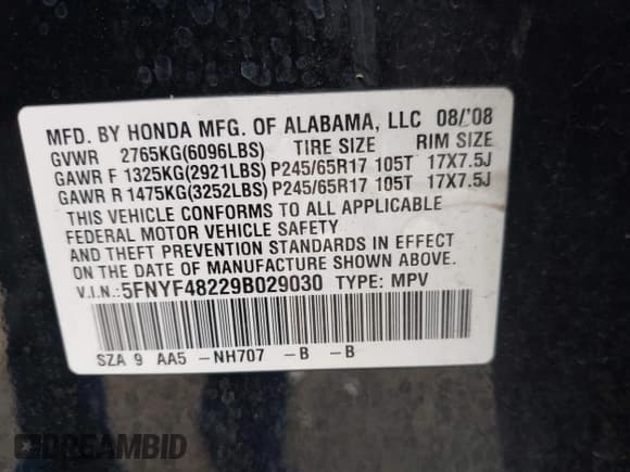 ✅ 2009 Honda Pilot LX • VIN: 5FNYF48229B029030 • Lot: 43200230. Listed on IAAI with 168,432 mi. Free auction sales archive from the USA and detailed vehicle history report at DreamBid. Image 9.