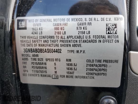 ✅ 2010 Chevrolet HHR 1LT • VIN: 3GNBABDB5AS604402 • Lot: 78009334. Listed on Copart with 122,075 mi. Free auction sales archive from the USA and detailed vehicle history report at DreamBid. Image 16.