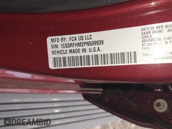 2023 Ram 1500 Limited с VIN 1C6SRFHM2PN509939, выставлен на аукционе IAAI как лот 42514018 с пробегом 31 669 миль миль и . История ставок и продаж доступна на DreamBid. Изображение 9.