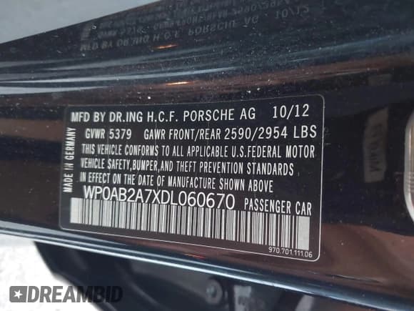 ✅ 2013 Porsche Panamera S • VIN: WP0AB2A7XDL060670 • Лот: 42747640. Опубликован ранее на IAAI с пробегом 154 831 миль. Бесплатный доступ к архиву аукционных продаж из США и подробный отчёт об истории автомобиля на DreamBid. Изображение 9.