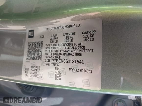 ✅ 2025 Chevrolet Colorado 4WD Work Truck • VIN: 1GCPTBEK6S1131541 • Lot: 42496564. Listed on IAAI with 3,041 mi. Free auction sales archive from the USA and detailed vehicle history report at DreamBid. Image 9.