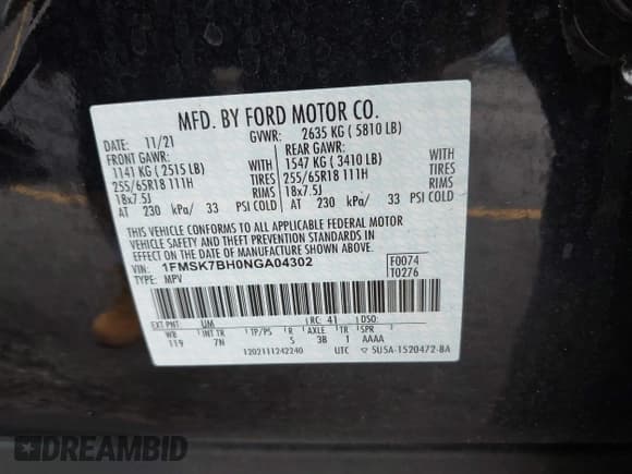 ✅ 2022 Ford Explorer • VIN: 1FMSK7BH0NGA04302 • Лот: 42444457. Опубликован ранее на IAAI с пробегом 55 346 миль. Бесплатный доступ к архиву аукционных продаж из США и подробный отчёт об истории автомобиля на DreamBid. Изображение 9.