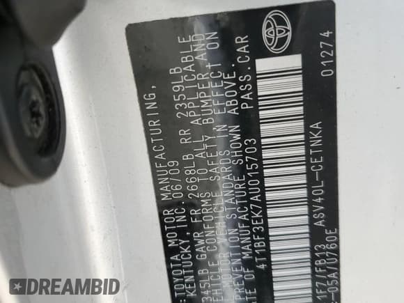 ✅ 2010 Toyota Camry LE • VIN: 4T1BF3EK7AU015703 • Лот: 93285315. Опубликован ранее на Copart с пробегом 121 667 миль. Бесплатный доступ к архиву аукционных продаж из США и подробный отчёт об истории автомобиля на DreamBid. Изображение 13.