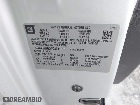 ✅ 2012 GMC Acadia SL • VIN: 1GKKRNED1CJ241818 • Лот: 42870841. Опубликован ранее на IAAI с пробегом 216 765 миль. Бесплатный доступ к архиву аукционных продаж из США и подробный отчёт об истории автомобиля на DreamBid. Изображение 9.