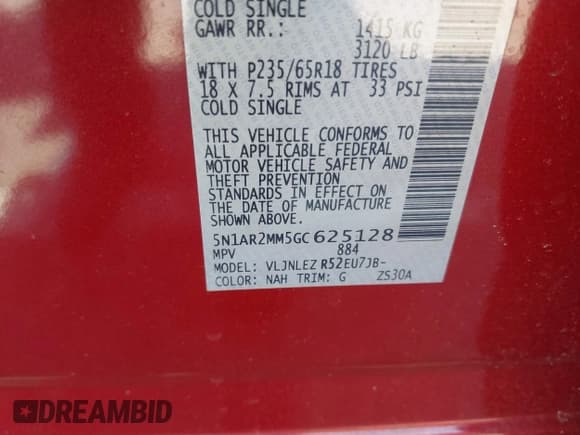 ✅ 2016 Nissan Pathfinder S • VIN: 5N1AR2MM5GC625128 • Лот: 41883933. Опубликован ранее на IAAI с пробегом 70 621 миль. Бесплатный доступ к архиву аукционных продаж из США и подробный отчёт об истории автомобиля на DreamBid. Изображение 9.