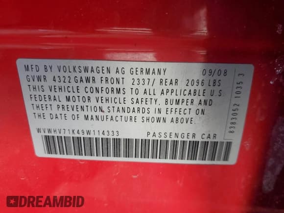 ✅ 2009 Volkswagen Golf GTI • VIN: WVWHV71K49W114333 • Лот: 88028855. Опубликован ранее на Copart с пробегом 182 169 миль. Бесплатный доступ к архиву аукционных продаж из США и подробный отчёт об истории автомобиля на DreamBid. Изображение 13.