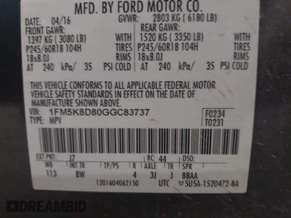 ✅ 2016 Ford Explorer XLT • VIN: 1FM5K8D80GGC83737 • Lot: 43458742. Wystawiony na IAAI z przebiegiem 169 596 mil. Bezpłatny archiwum sprzedaży aukcyjnych z USA i szczegółowy raport historii pojazdu na DreamBid. Zdjęcie 9.