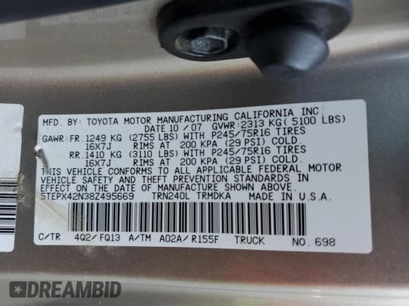✅ 2008 Toyota Tacoma • VIN: 5TEPX42N38Z495669 • Lot: 71466305. Wystawiony na Copart z przebiegiem 114 556 mil. Bezpłatny archiwum sprzedaży aukcyjnych z USA i szczegółowy raport historii pojazdu na DreamBid. Zdjęcie 13.