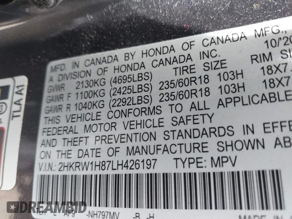 ✅ 2020 Honda CR-V EX-L • VIN: 2HKRW1H87LH426197 • Лот: 42512608. Опубликован ранее на IAAI с пробегом 38 689 миль. Бесплатный доступ к архиву аукционных продаж из США и подробный отчёт об истории автомобиля на DreamBid. Изображение 9.