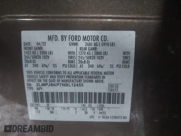 ✅ 2022 Lincoln Nautilus Reserve • VIN: 2LMPJ8KP7NBL12455 • Lot: 41617225. Listed on IAAI with 35,574 mi. Free auction sales archive from the USA and detailed vehicle history report at DreamBid. Image 9.