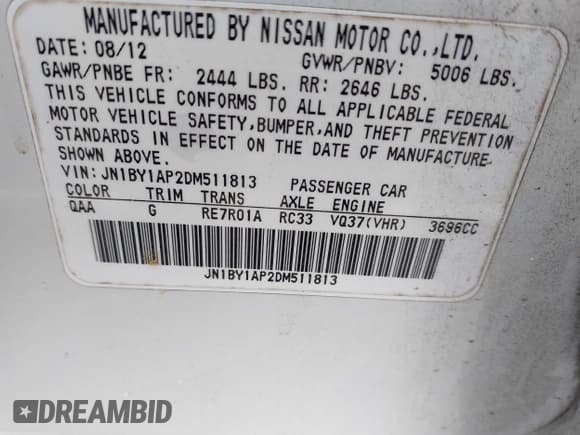 ✅ 2013 Infiniti M • VIN: JN1BY1AP2DM511813 • Lot: 41577968. Listed on IAAI with 191,608 mi. Free auction sales archive from the USA and detailed vehicle history report at DreamBid. Image 9.