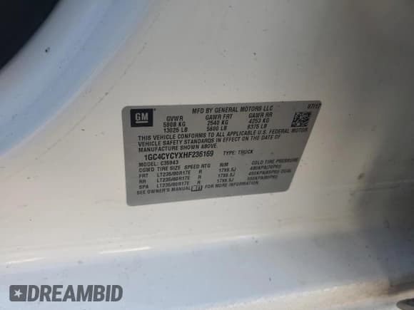 ✅ 2017 Chevrolet Silverado 1500 • VIN: 1GC4CYCYXHF236169 • Лот: 72523714. Опубликован ранее на Copart с пробегом Не указан. Бесплатный доступ к архиву аукционных продаж из США и подробный отчёт об истории автомобиля на DreamBid. Изображение 12.